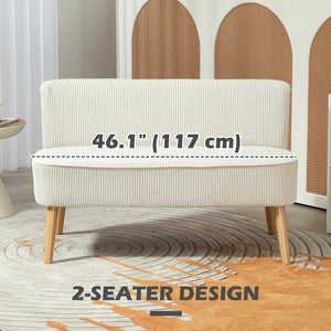 Modern 2 Seater Sofa, Upholstered Two Seater Couch with Rubber Wood Legs, Cream White – view 5