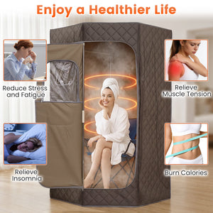 3L Portable Steam Sauna for Home Fast-Heat with 9-Level Remote Control and Folding Chair-Gray view 9