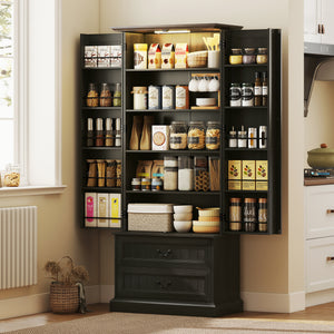 72" LED Kitchen Pantry Cabinet, Buffet Storage Cabinet with 10 Door Shelves – view 7