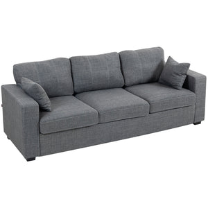 Modern Upholstered Couch, 3 Seater Sofa with Thick Spring Cushions and Deep Seat for Living Room, Dark Grey