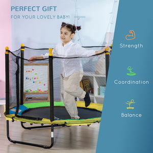 Qaba 4.6FT Trampoline for Kids with Enclosure Net for Ages 3-6, Indoor Outdoor Use