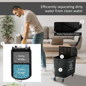 Compact Mop Bucket with Wringer, Mop Bucket on Wheels, 5 Gallon, Separate Dirty and Clean Water, Yellow – view 11