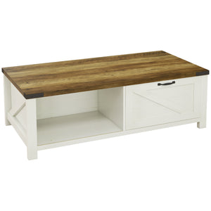 Industrial Coffee Table Side End Table with Drawer, Open Storage Shelf, Modern Farmhouse Furniture, for Living Room, Dining Room, Office, Brown
