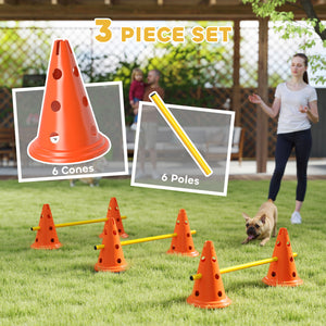 Dog Agility Hurdle Cone Set, Adjustable Obstacle Course Equipment with 6 Cones & 6 Poles, Carry Bag, Orange