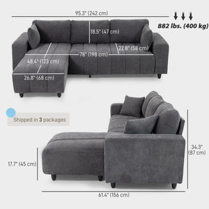 Sectional Couch with Integrated Seat, 3 Seater L-Shaped Sofa with Changeable Chaise, Spring Cushion – view 9