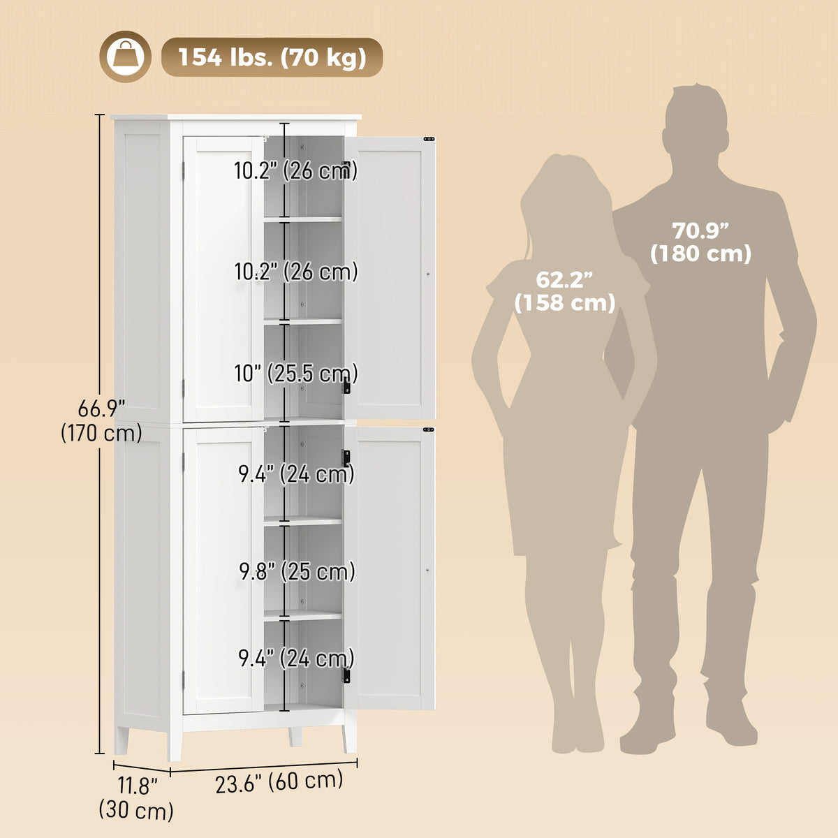 67" Tall Bathroom Storage Cabinet, Freestanding Narrow Bathroom Cabinet with Adjustable Shelves for Living Room