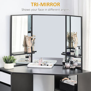 Corner Vanity Desk with Mirror, Makeup Vanity Table with 5 Drawers and Open Shelves – view 4