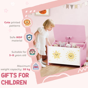 Qaba Toy Chest, Kids Storage Chest with Lid, Safety Hinges and Groove Handles for Boys, Girls