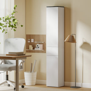 Tall Bathroom Cabinet with 2 Cupboards and Drawer, Slim Bathroom Storage Cabinet with Adjustable Shelves, White