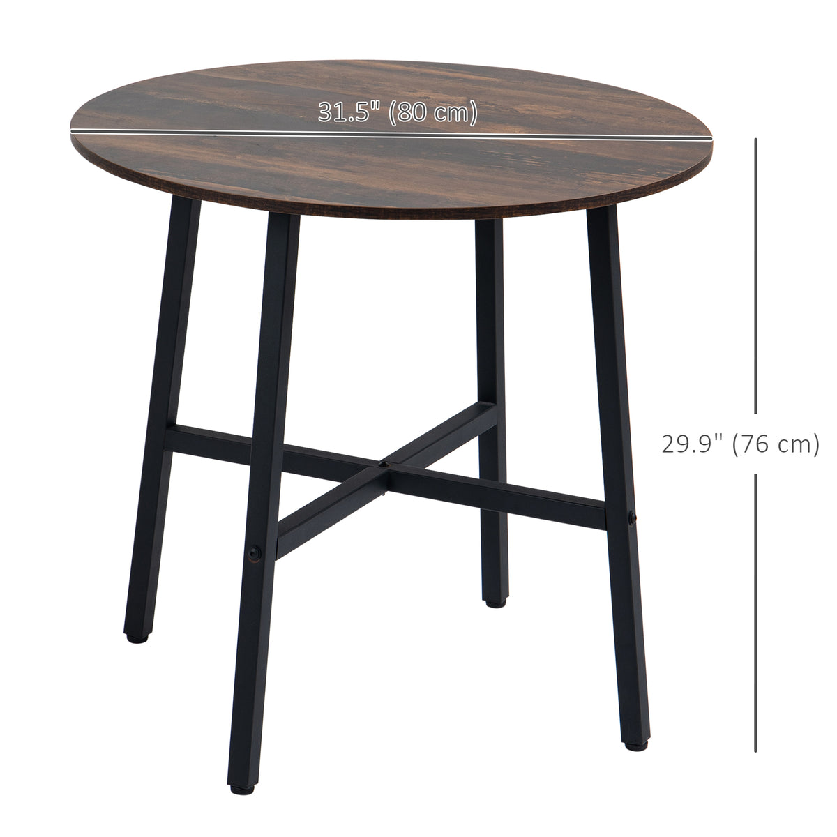 Ф31.5" Dining Room Table, Industrial Style Kitchen Table Round with Steel Legs, Rustic Brown