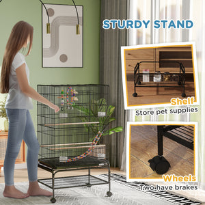 52" Bird Cage with Rolling Stand, Toys, for Budgies Canaries Black – view 20