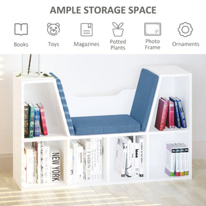 6-Cubby Bookcase with Seat Cushion, Cube Storage Shelf with Reading Nook for Home Office, Study, Blue – view 4