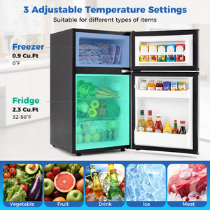3.2 Cu.Ft Mini Fridge with Freezer Double Door Small Refrigerator with Adjustable Thermostat-Silver view 5