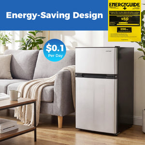 3.2 Cu.Ft Mini Fridge with Freezer Double Door Small Refrigerator with Adjustable Thermostat-Silver view 9