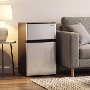 3.2 Cu.Ft Mini Fridge with Freezer Double Door Small Refrigerator with Adjustable Thermostat-Silver view 2