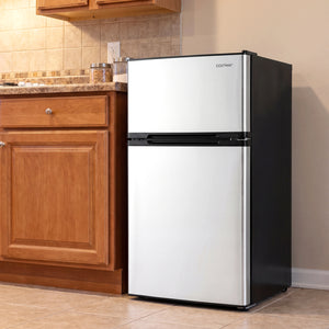 3.2 Cu.Ft Mini Fridge with Freezer Double Door Small Refrigerator with Adjustable Thermostat-Silver view 3