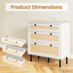 3-Drawer Rattan Nightstand Boho Chest of Drawers for Bedroom-White view 5