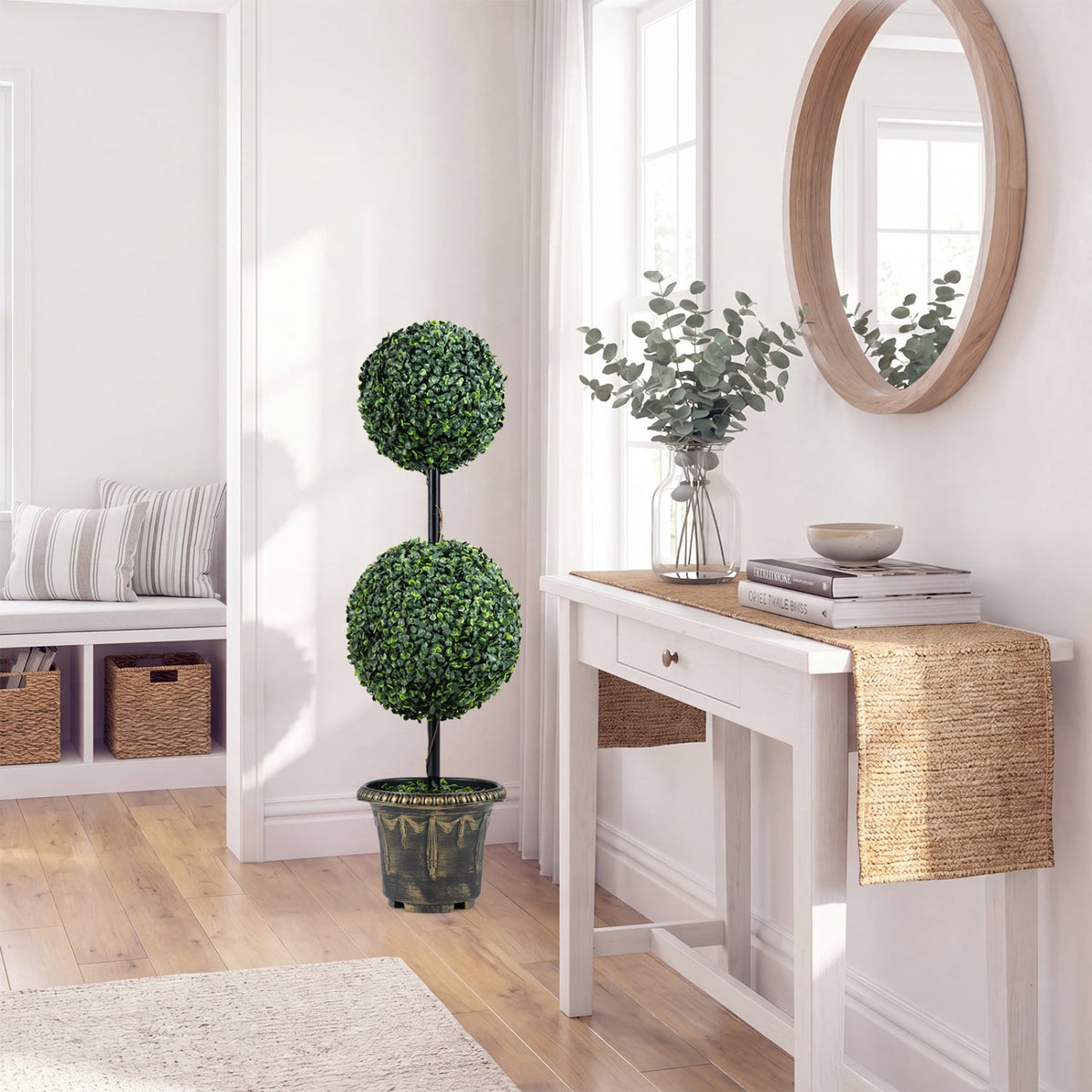 3 FT Artificial Boxwood Topiary Tree Double Ball Shrubs view 2
