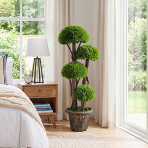 3 FT Artificial Cypress Topiary Tree Realistic Greenery Plant with Spiral Vines and Real Wood Trunks view 6
