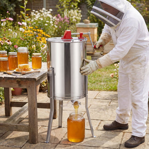 3 Frame Manual Honey Extractor with Bottom Gravity Flow Gate and Clear Lid for Home Apiary view 2