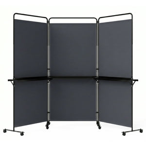 3-Panel Room Divider with Shelves 6 FT Tall Folding Privacy Screen with Lockable Wheels-Gray view 4