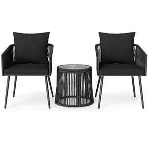 3-Piece Outdoor Furniture Set with Cushions for Porch Garden-Black view 4