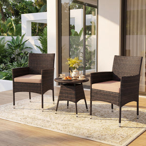 3 Piece Patio Furniture Set Outside Bistro Set for Porch-Beige view 7