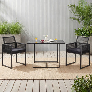 3 Pieces Outdoor Dining Set with Folding Backrest and Seat Cushion-Black view 2