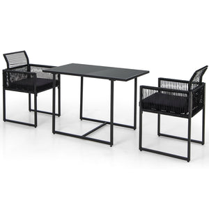 3 Pieces Outdoor Dining Set with Folding Backrest and Seat Cushion-Black