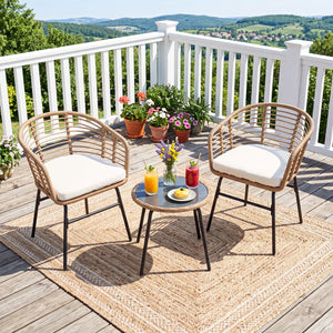3 Pieces Outdoor Patio Furniture Set with Soft Cushions-White view 3