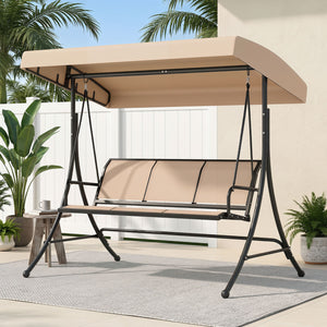 3-Seat Patio Swing Chair with Adjustable Canopy -Beige view 2