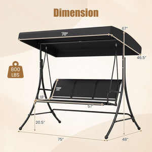 3-Seat Patio Swing Chair with Adjustable Canopy -Black view 4