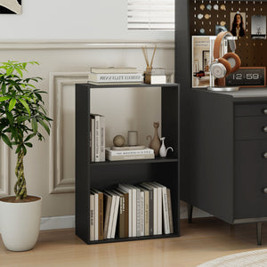 3-Tier Bookshelf with Open Storage Compartment and Freestanding Display Shelf-Black view 3