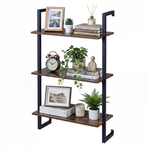 3-Tier Floating Modern Kitchen Shelf for Living Room Home Office and Bathroom-Rustic Brown view 4