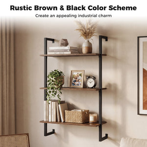 3-Tier Floating Modern Kitchen Shelf for Living Room Home Office and Bathroom-Rustic Brown view 6