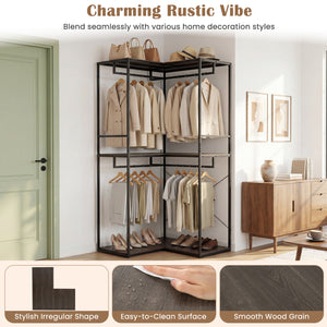 3-Tier Heavy Duty Clothes Rack with 3 Shelves & 2 Hanging Racks-Black & Brown view 8