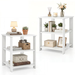 3-Tier Modern Nightstand Square Side Table with Open Storage Shelves Set of 2-White view 4