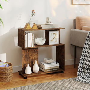 3-Tier Modern S-shaped Bookshelf with Adjustable Feet-Rustic Brown view 2