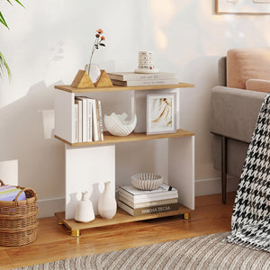3-Tier Modern S-shaped Bookshelf with Adjustable Feet-White view 3