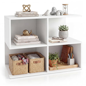 3-Tier Modern S-shaped, End Table, with 4 Storage Cubes-White view 4