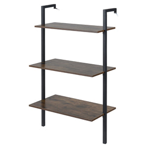3-Tier Modern Wall Mounted Shelves Wooden Floating Shelving Unit Metal Ladder Bookshelf-Rustic Brown view 4