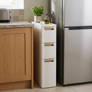 3-Tier Narrow Storage Cabinet, Slim Rolling Cart with 3 Drawers and 2 Removable Dividers-S view 6