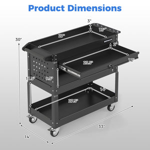 3 Tier Rolling Tool Cart with Lockable Drawer for Garage and Workshop-Black view 5