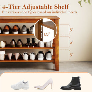 3-Tier Shoe Rack Bench with Adjustable Shelves for Entryway and Living Room-Brown view 7
