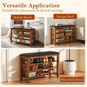 3-Tier Shoe Rack Bench with Adjustable Shelves and Soft Cushion for Entryway and Living Room-Brown view 8