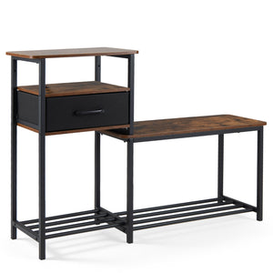3-Tier Shoe Storage Rack Bench with Drawer and Metal Frame-Rustic Brown