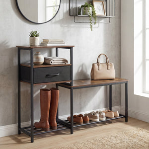 3-Tier Shoe Storage Rack Bench with Drawer and Metal Frame-Rustic Brown view 6