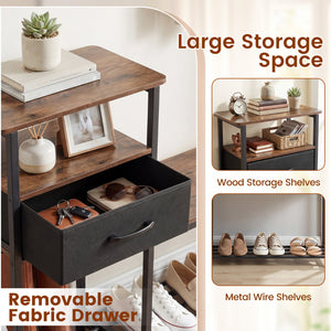 3-Tier Shoe Storage Rack Bench with Drawer and Metal Frame-Rustic Brown view 8