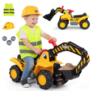 3-in-1 Ride on Excavator Bulldozer Detachable with Engine Sound and Helmet view 4
