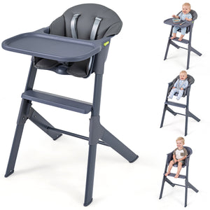 3-in-1 Washable Baby High Chair with Tray Footrest-Gray view 4